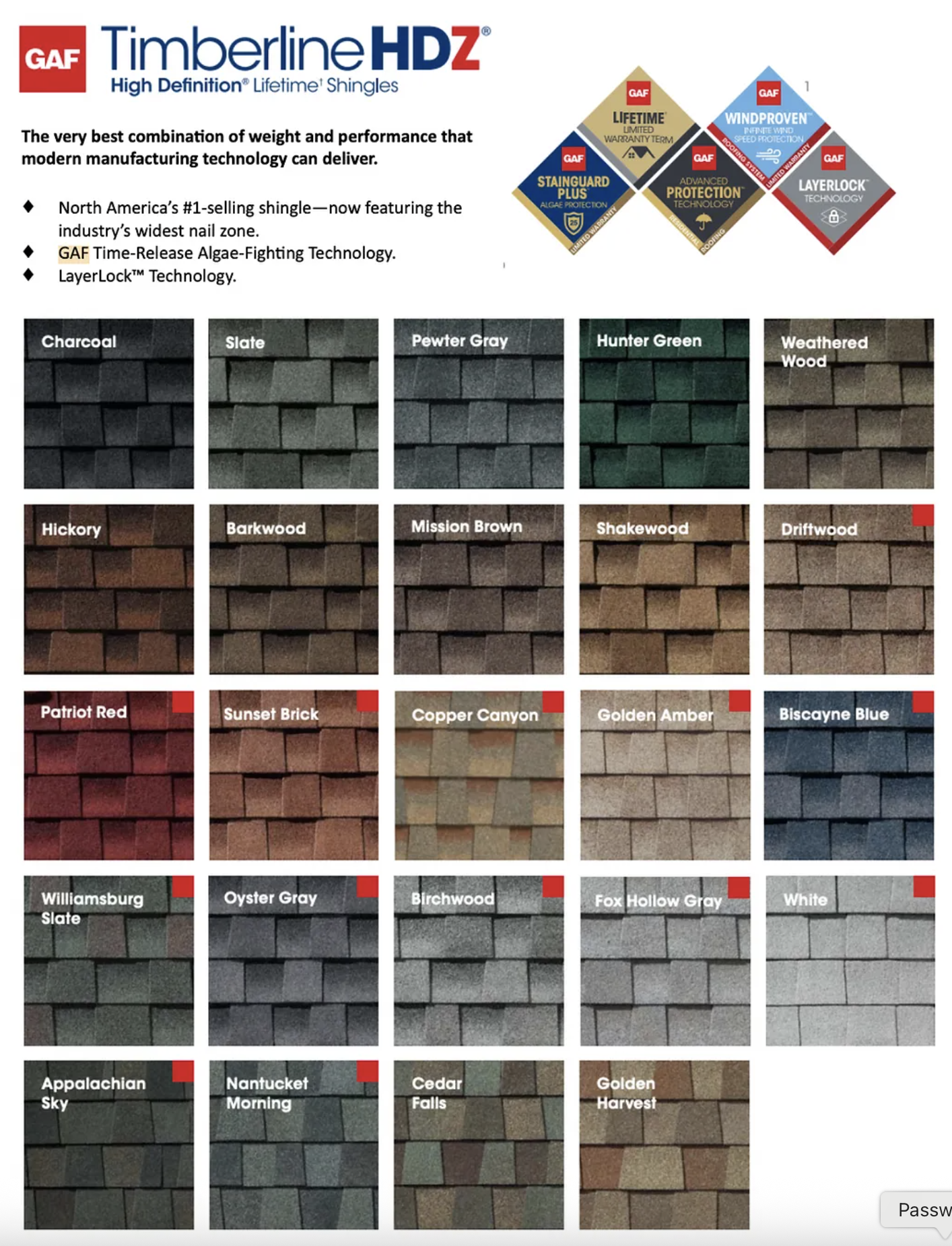 GAF roofing shingle color options